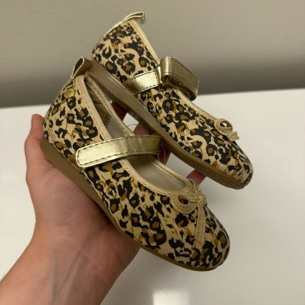 NWOT Tahari Leopard Toddler Girl Ballet Flats Dress Shoes Cheetah Gold Size 7